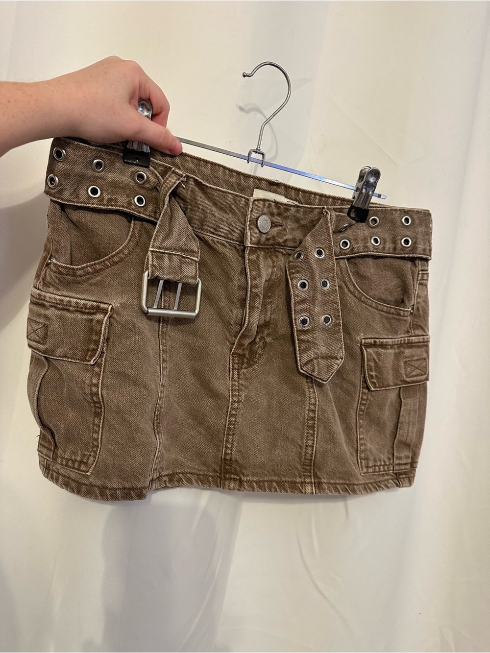 Pacsun Women’s Brown Cargo Denim Mini Skirt with Grommet Belt